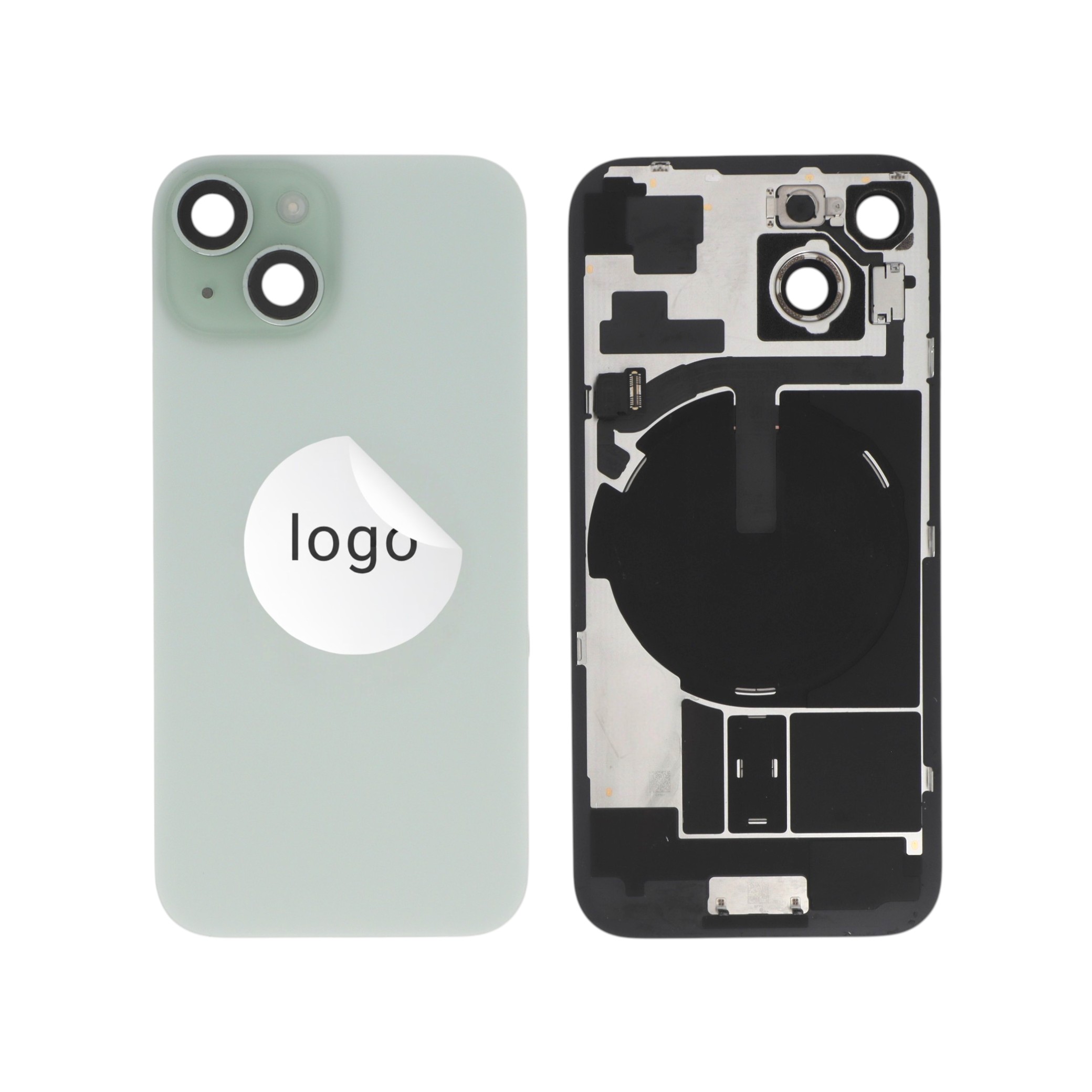Sticlă capac spate complet verde cu componente iPhone 15, Pulled A