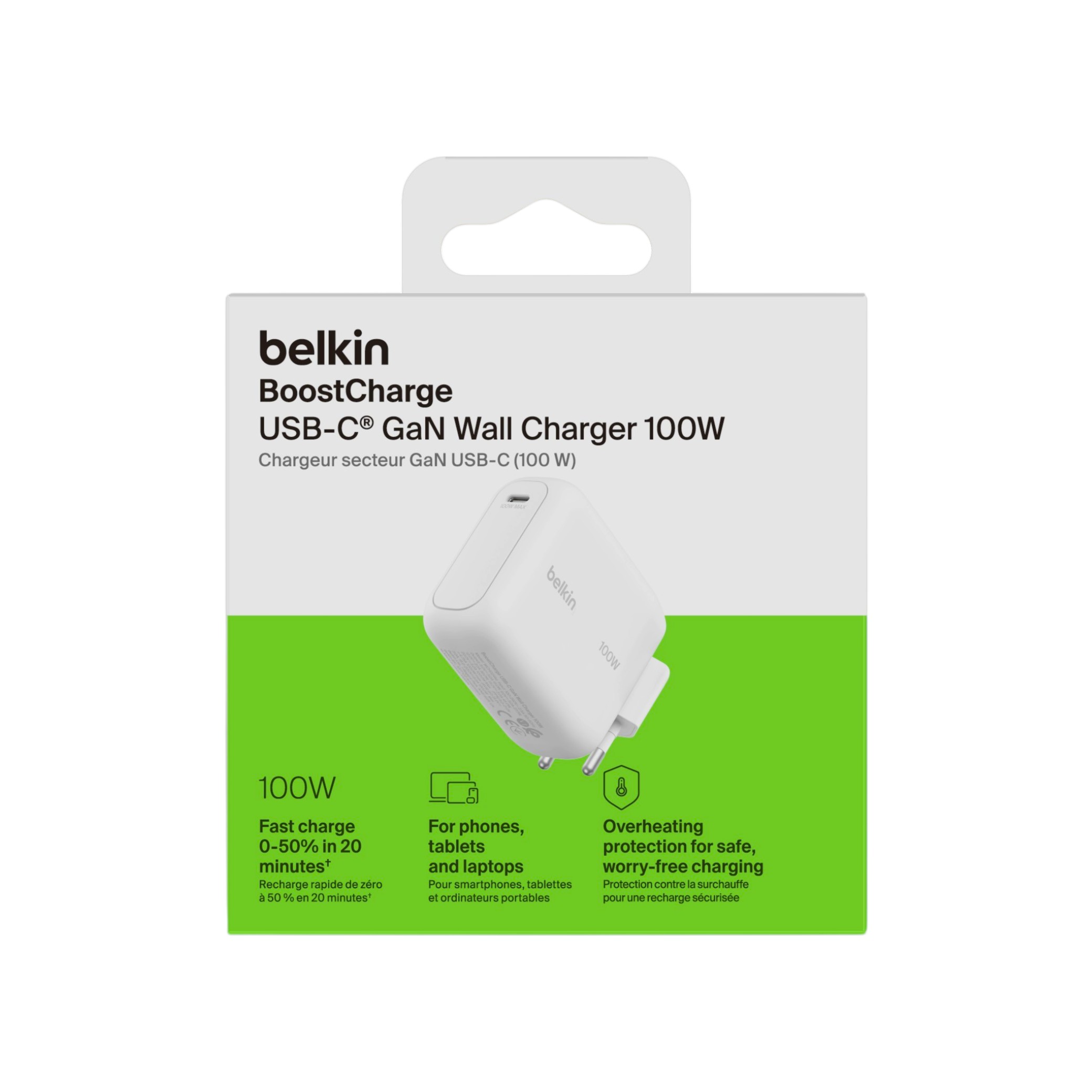 Belkin BoostCharge USB-C GaN Wall Charger 100 W packaging, charger-only version