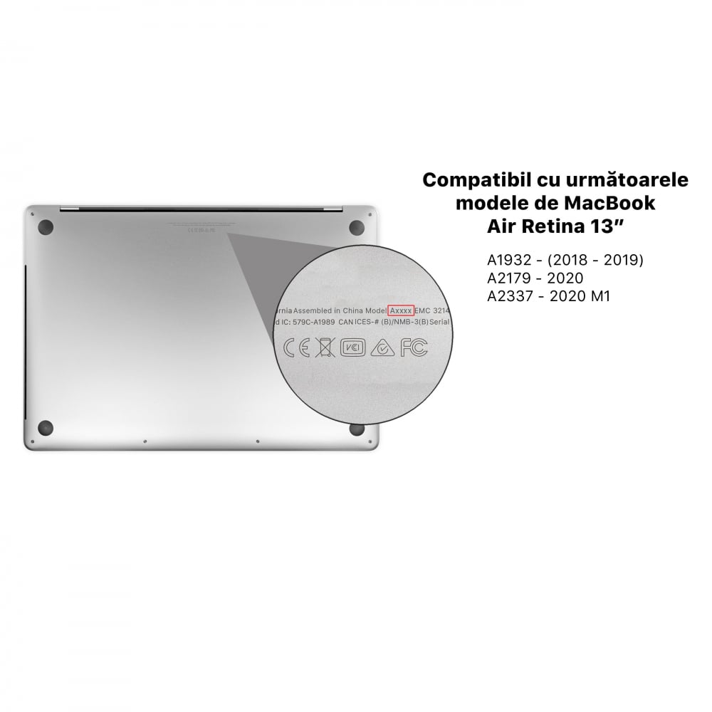 Carcasa de protectie pentru MacBook Air 13-inch A1932, A2179, A2337 - Negru Transparent Lucios