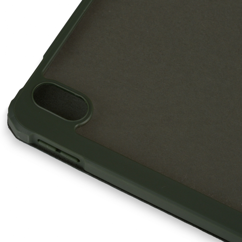 Husă magnetică cu spate acrilic, colțuri întărite și suport Stylus iPad Air 4 10.9, Army Green
