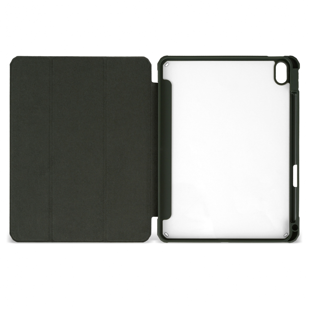 Husă magnetică cu spate acrilic, colțuri întărite și suport Stylus iPad Air 4 10.9, Army Green