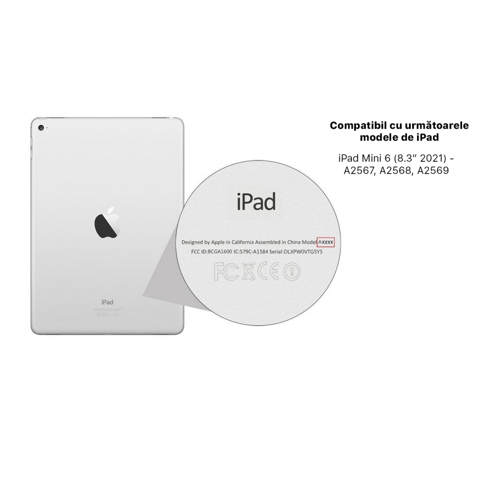 Husă magnetică cu spate acrilic, colțuri întărite și suport Stylus iPad mini 6, Haze Blue