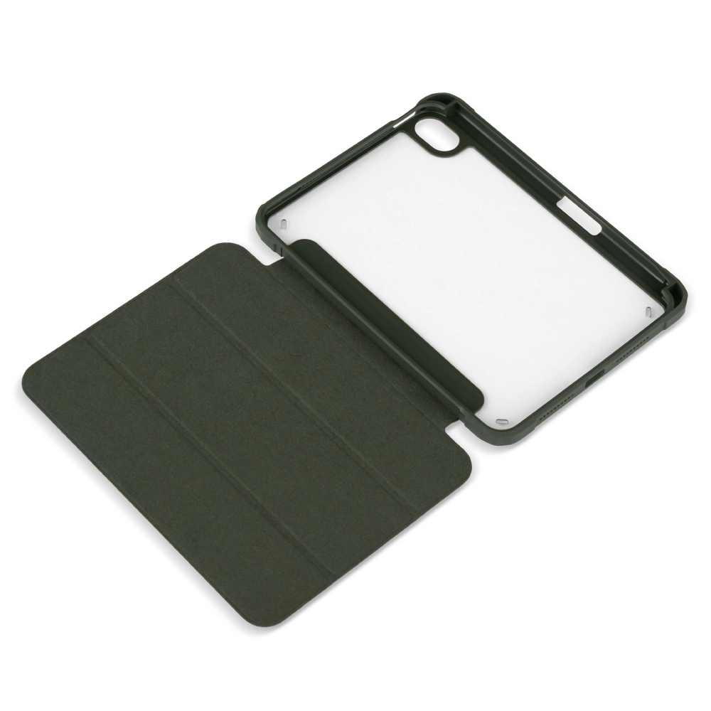 Husă magnetică cu spate acrilic, colțuri întărite și suport Stylus iPad mini 6, Army Green