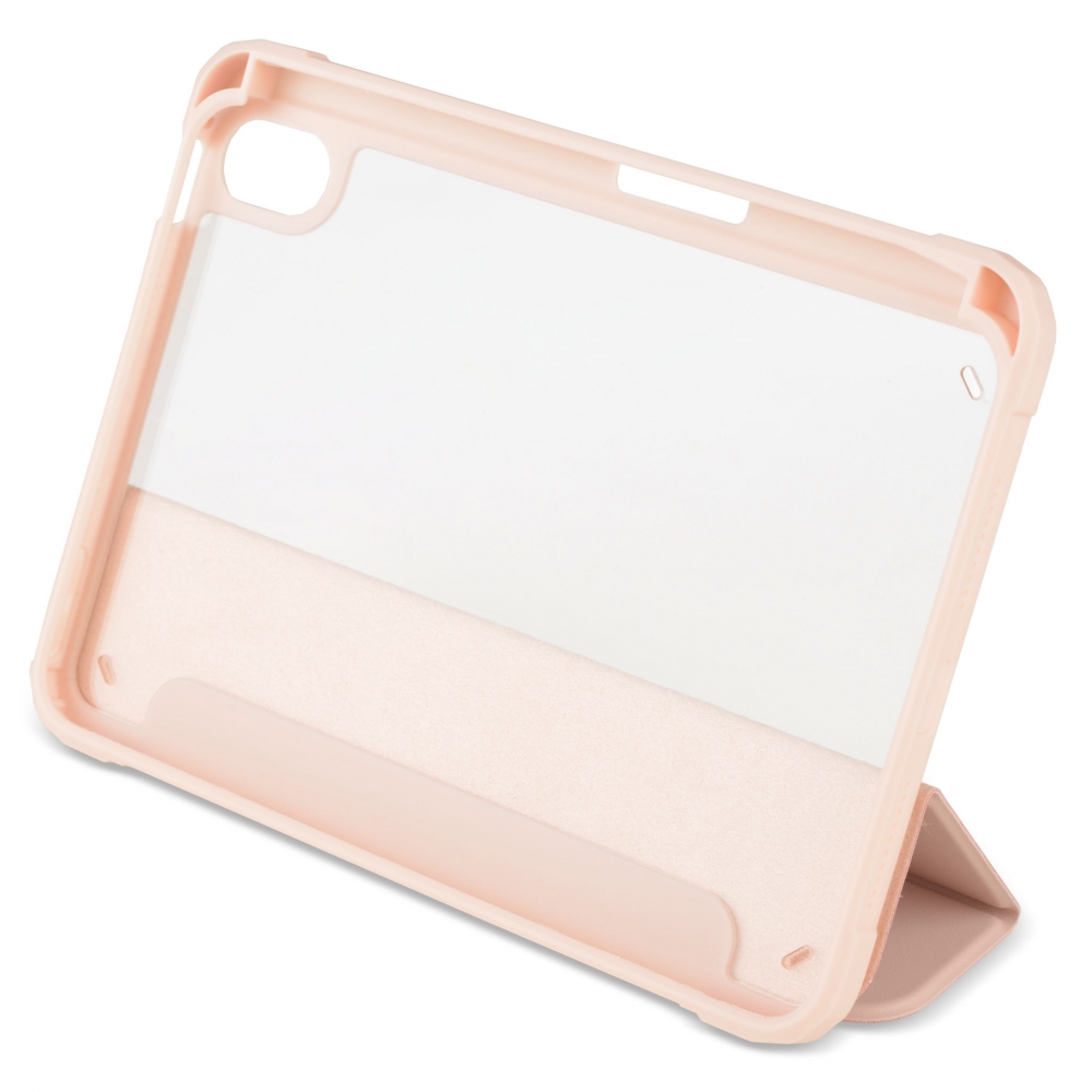 Husă magnetică cu spate acrilic, colțuri întărite și suport Stylus iPad mini 6, Roz