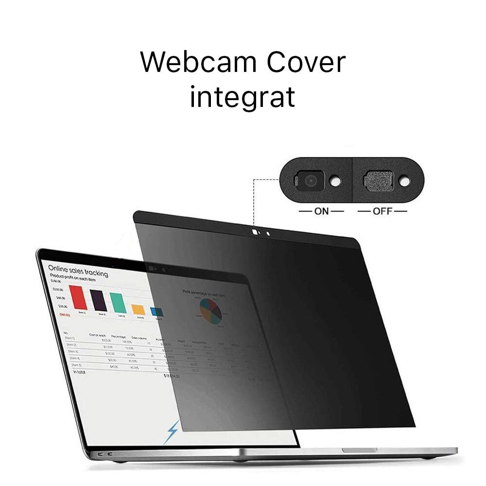 Folie display privacy compatibil cu Macbook Pro 15 Inch A1990, A1707, 2016 - 2019, Webcam cover integrat