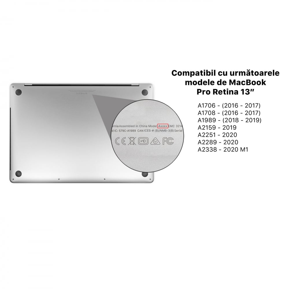 Carcasa de protectie pentru MacBook Pro 13-inch A1706, A1708, A1989, A2159, A2251, A2289, A2338 - Negru Soft Transparent