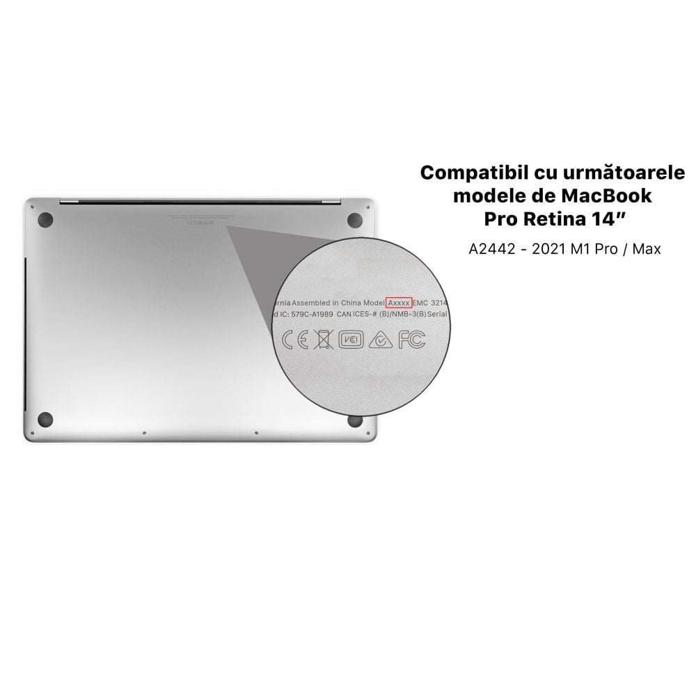 Carcasa de protectie pentru MacBook Pro M1 M2 14-inch A2442, A2779 - Transparent cu sclipici