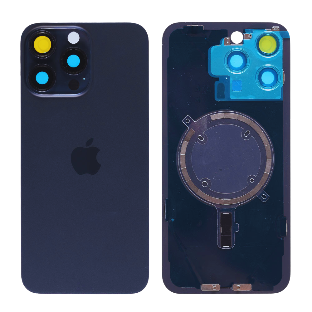 Capac spate sticla cu magnet fara NFC iPhone 15 Pro Max Blue Titanium