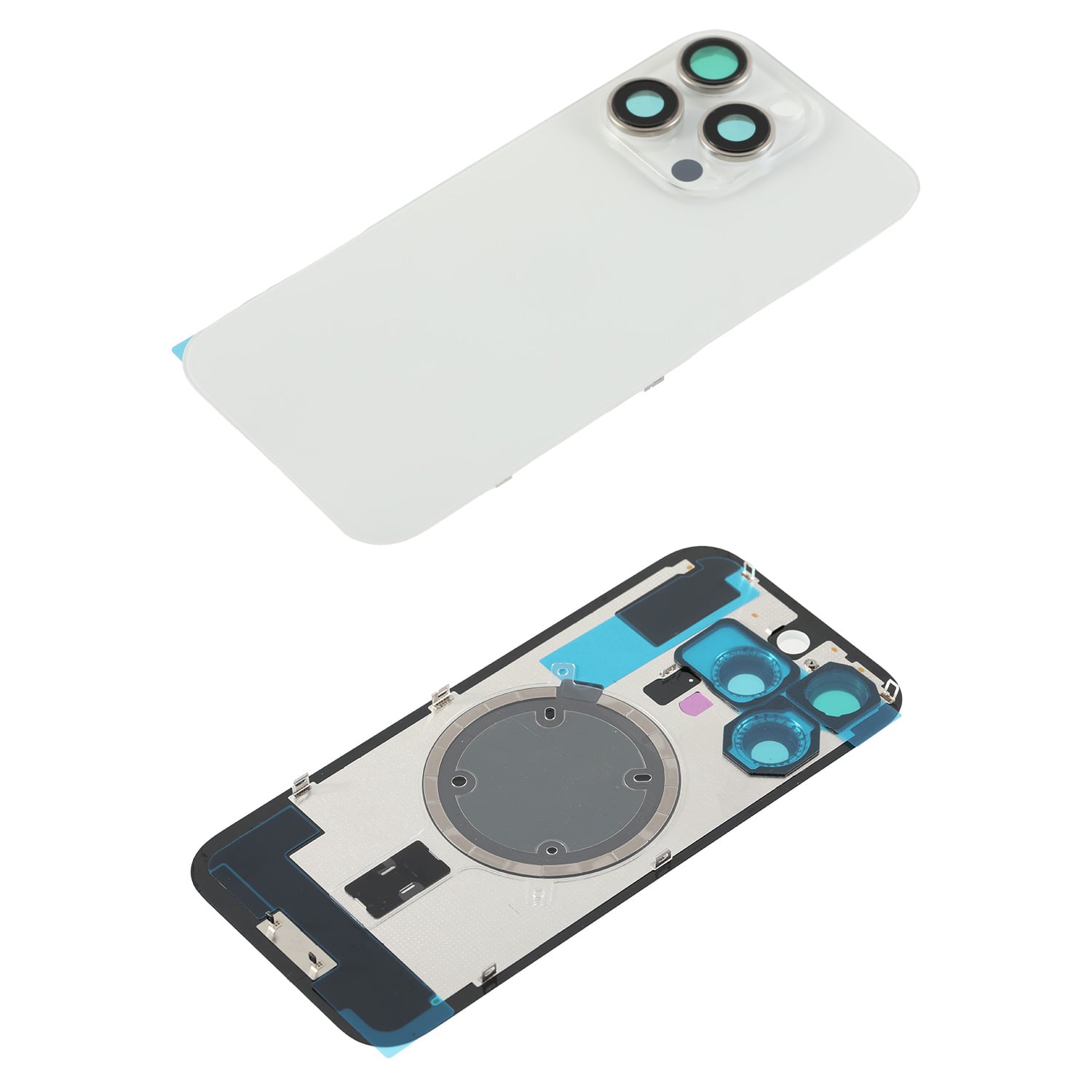 Capac spate sticla iPhone 16 Pro cu magnet, fara NFC, culoare White Titanium